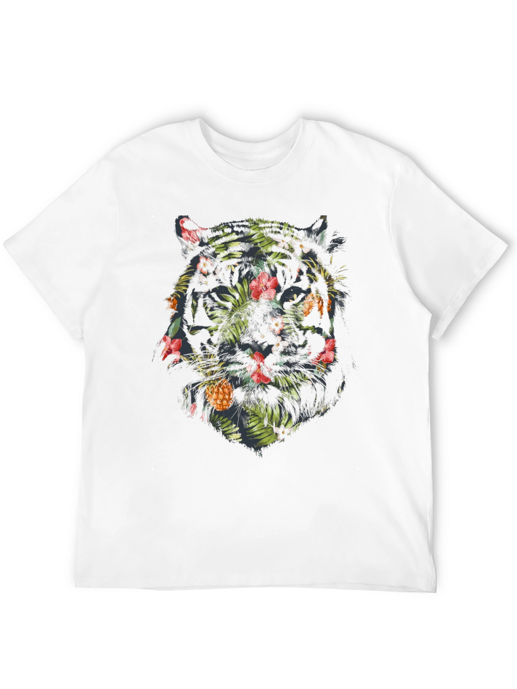 Tropical Tiger Graphic Tee - Black Cotton Blend Shirt