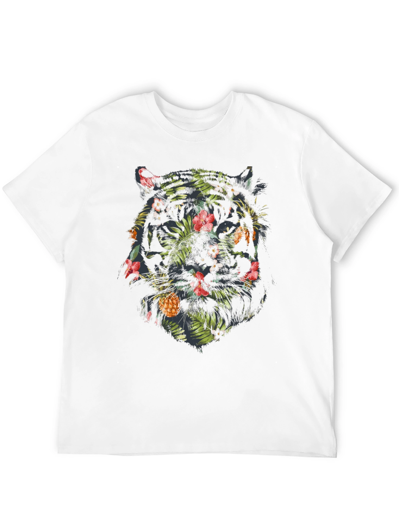 Tropical Tiger Graphic Tee - Black Cotton Blend Shirt