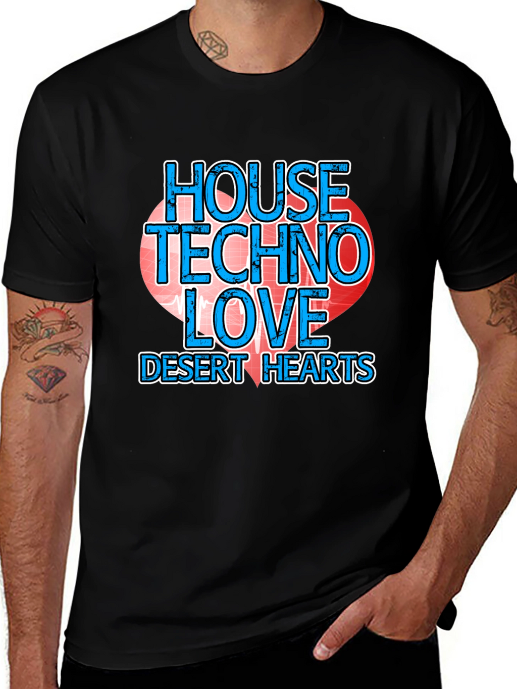 House Techno Love Desert Hearts Graphic Tee