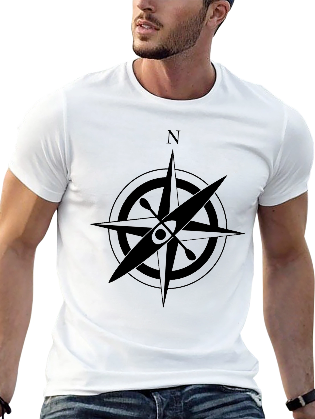 Kayak Compass Rose Black T-Shirt - Adventure Ready