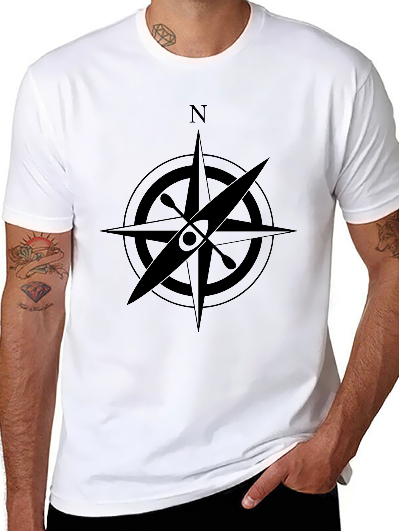 Kayak Compass Rose Black T-Shirt - Adventure Ready