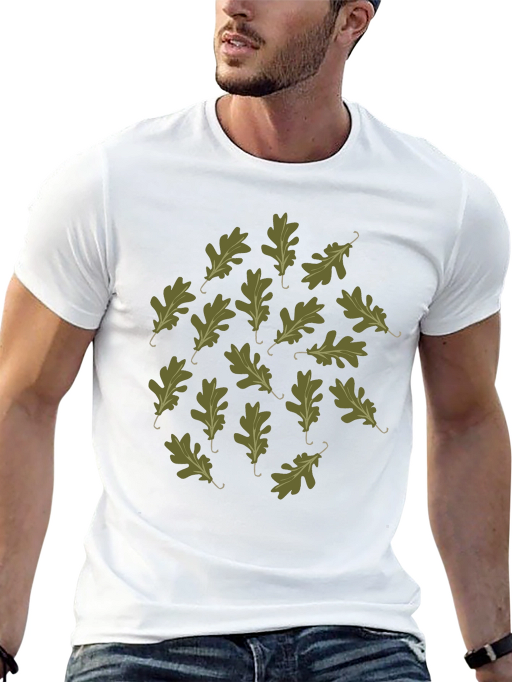 Oak Leaf Pattern Black T-Shirt