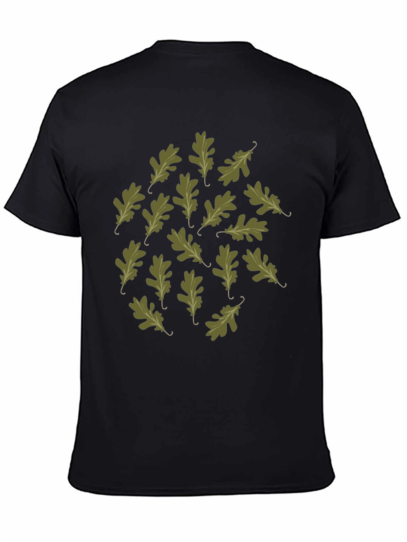 Oak Leaf Pattern Black T-Shirt