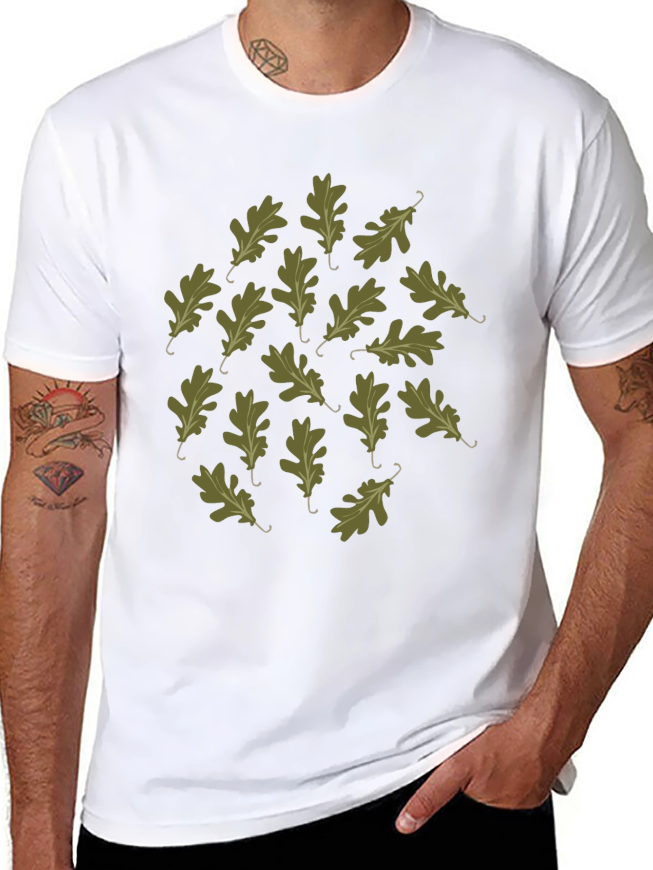 Oak Leaf Pattern Black T-Shirt