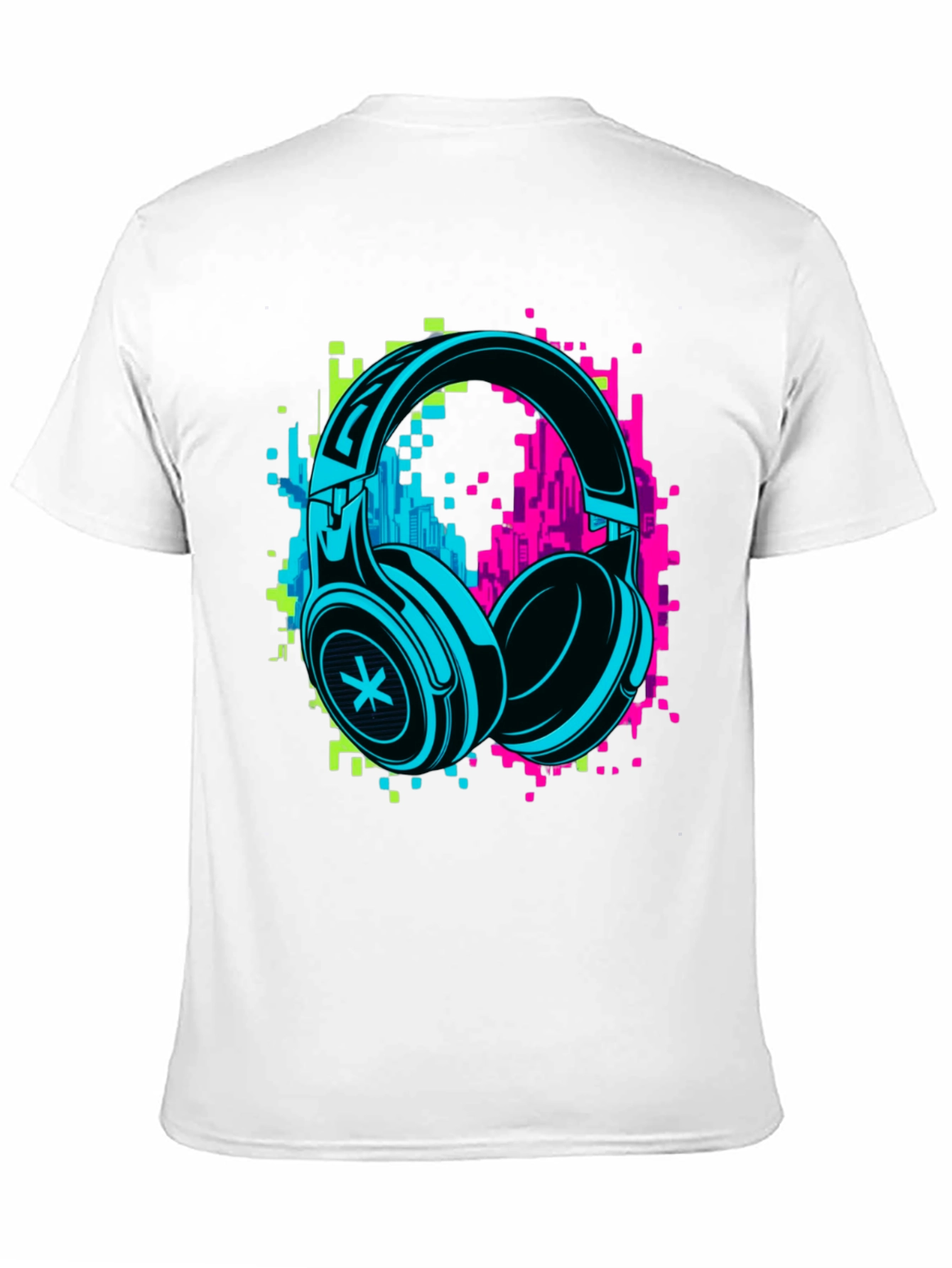 Neon Headphones Graphic Black T-Shirt