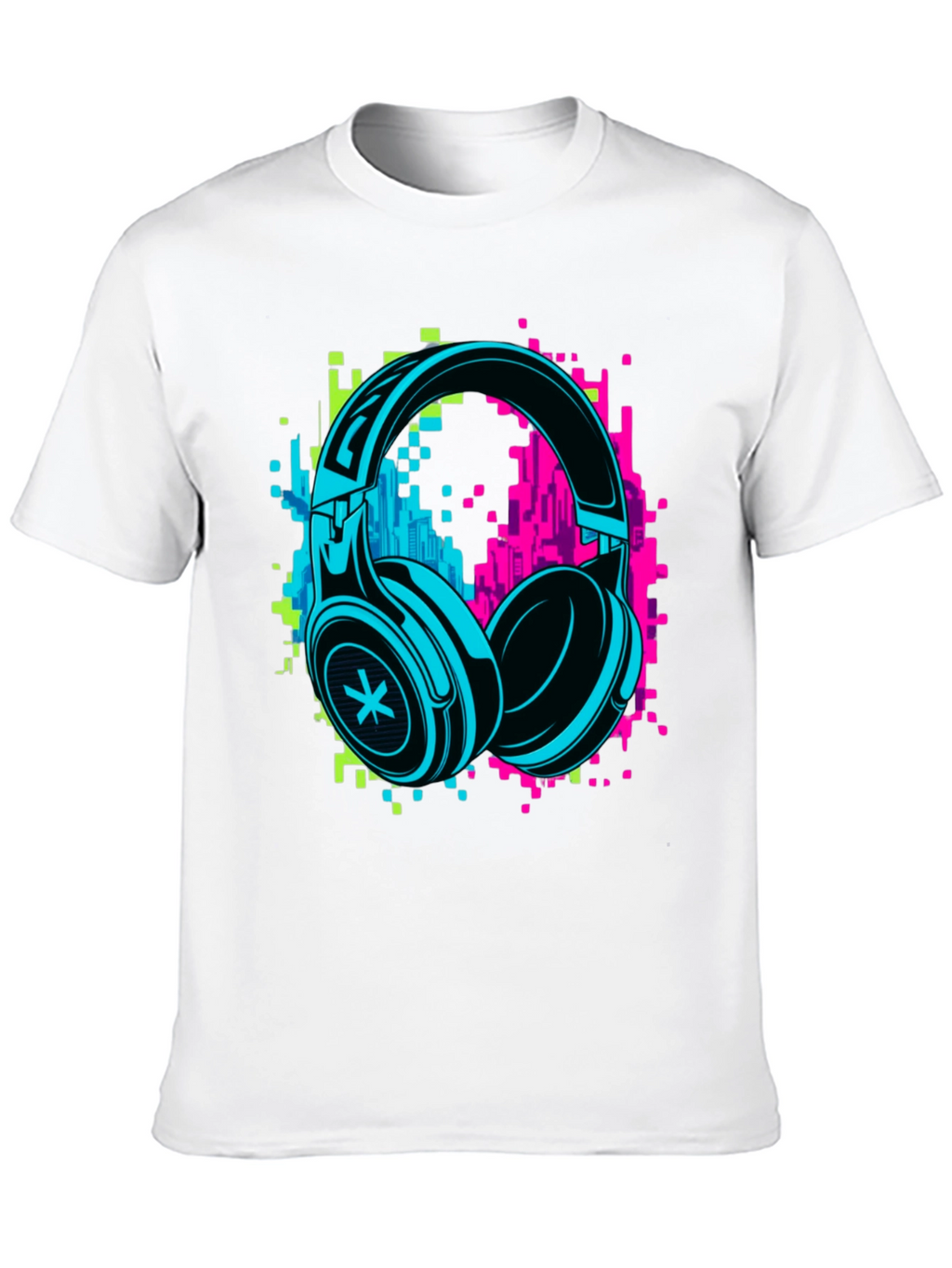 Neon Headphones Graphic Black T-Shirt