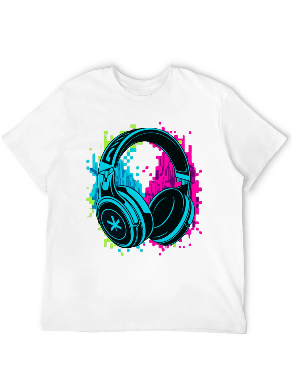 Neon Headphones Graphic Black T-Shirt