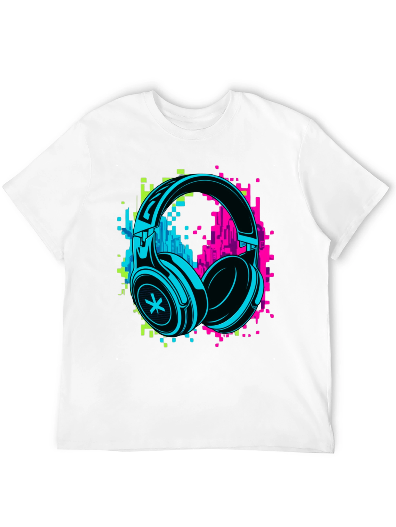 Neon Headphones Graphic Black T-Shirt