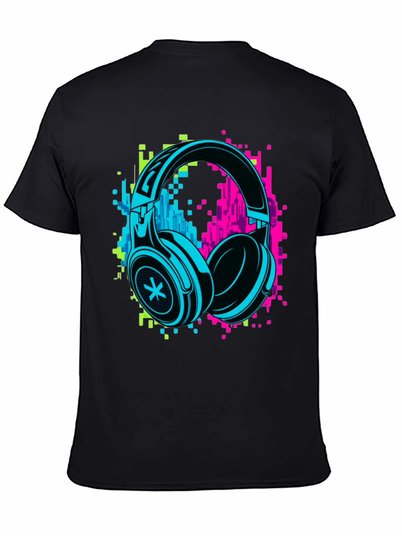 Neon Headphones Graphic Black T-Shirt