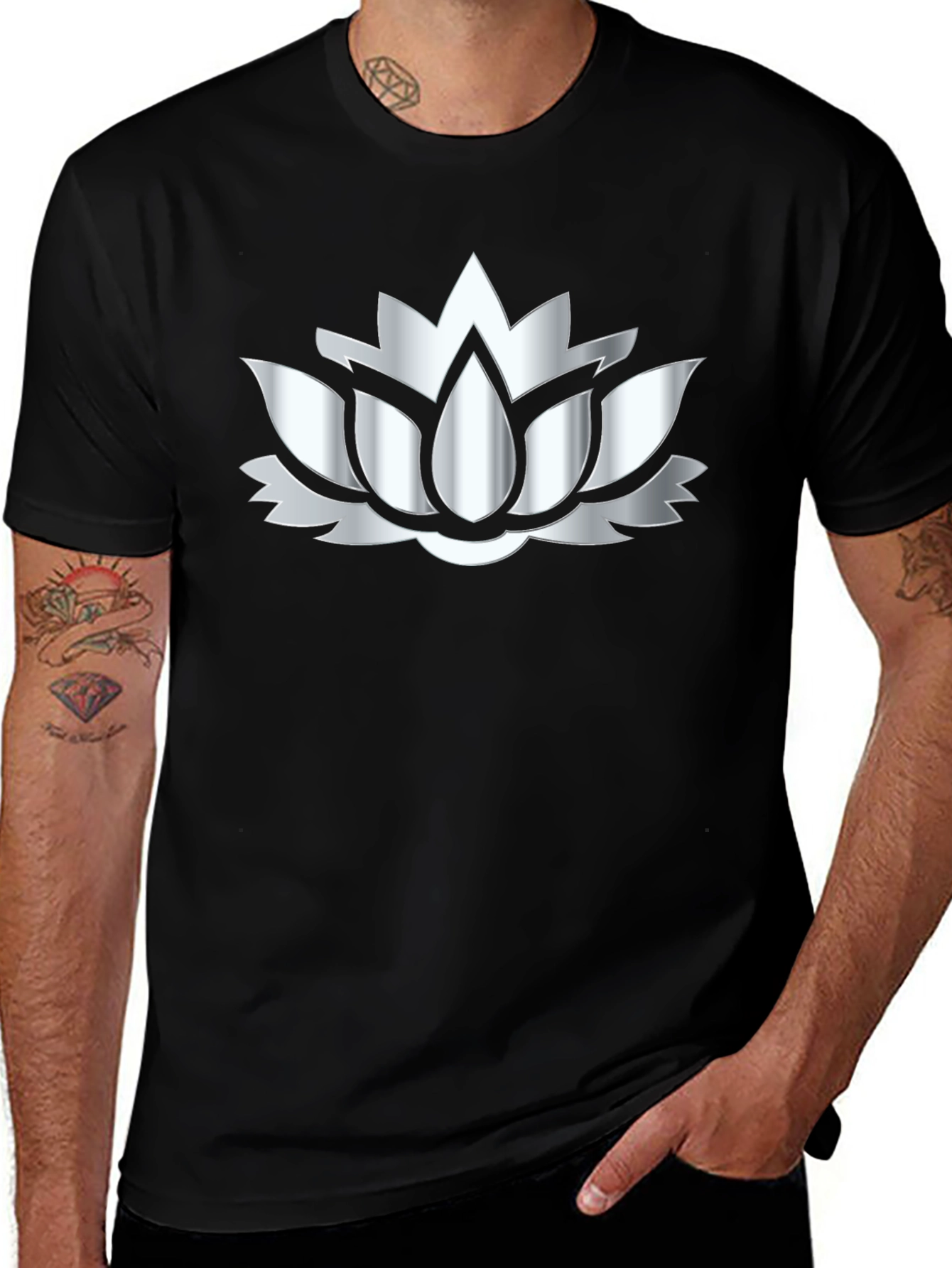 Lotus Flower Graphic Black T-Shirt