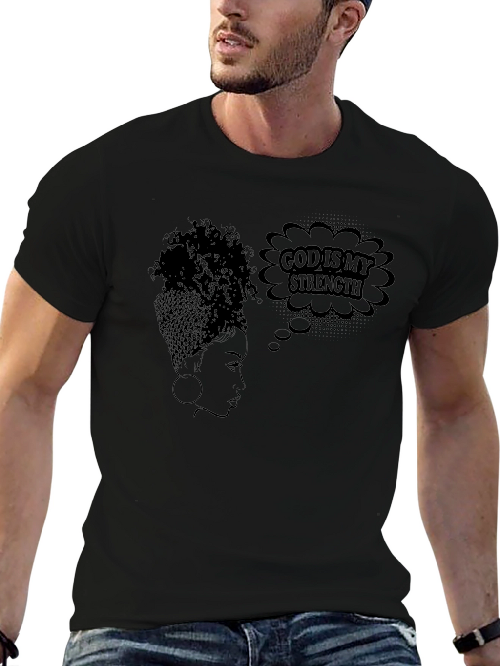 God is My Strength Black Graphic T-Shirt