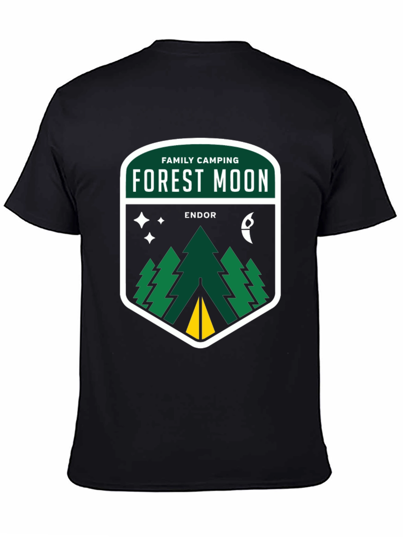 Forest Moon Camping Tee - Black Cotton Graphic T-Shirt
