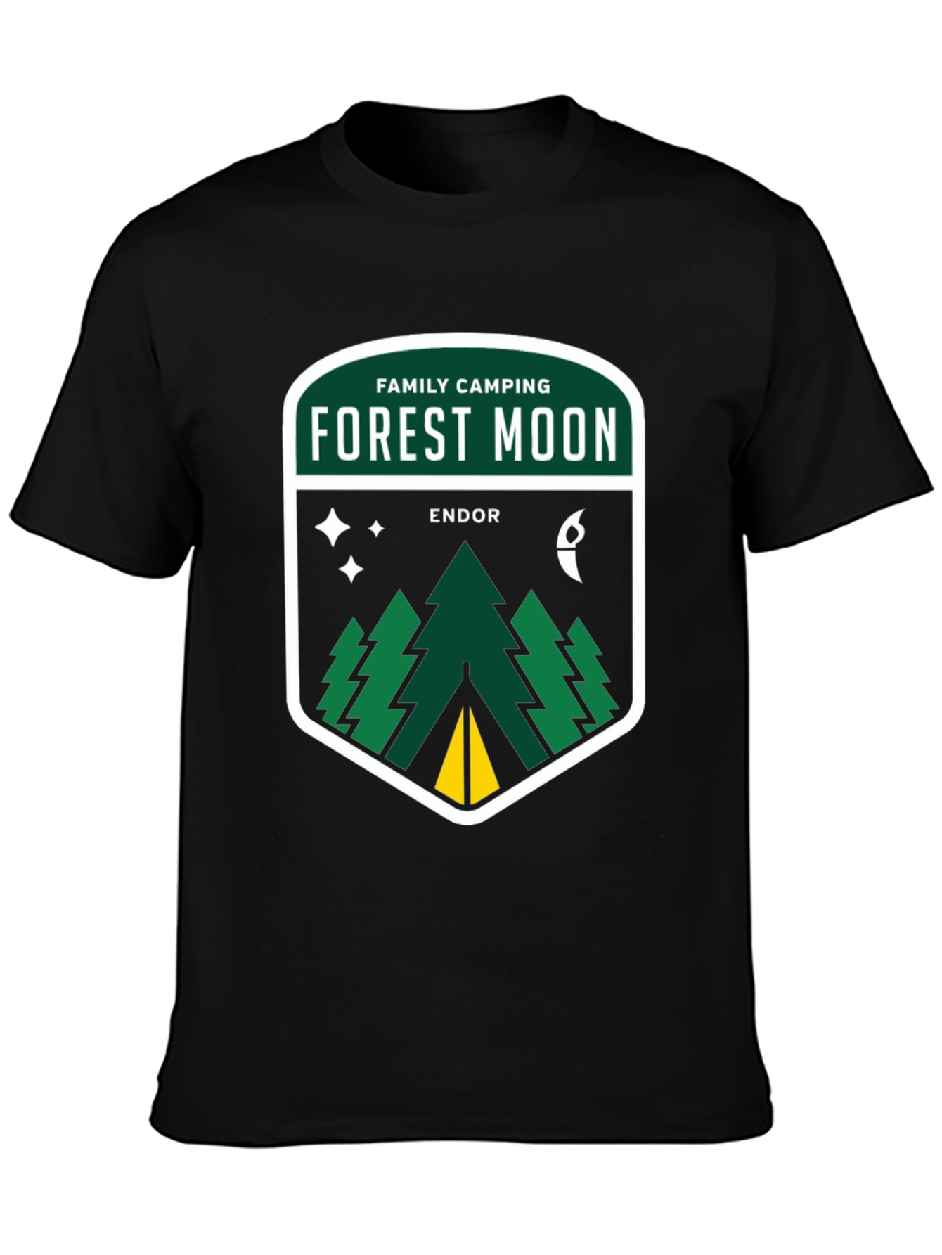 Forest Moon Camping Tee - Black Cotton Graphic T-Shirt