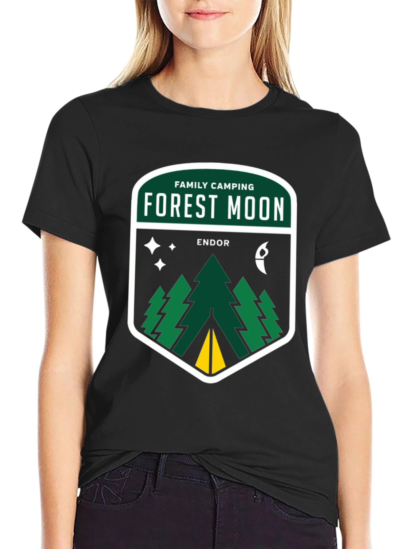 Forest Moon Camping Tee - Black Cotton Graphic T-Shirt