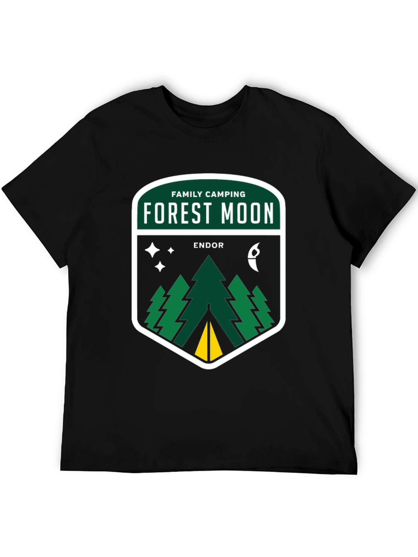 Forest Moon Camping Tee - Black Cotton Graphic T-Shirt