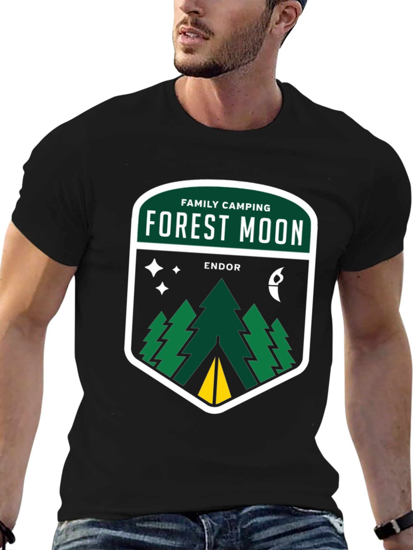 Forest Moon Camping Tee - Black Cotton Graphic T-Shirt