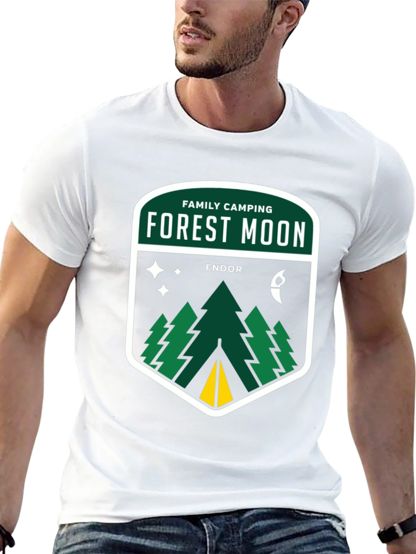 Forest Moon Camping Tee - Black Cotton Graphic T-Shirt