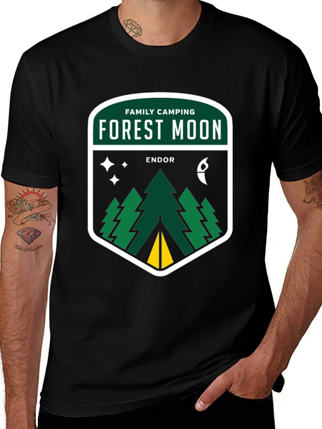 Forest Moon Camping Tee - Black Cotton Graphic T-Shirt