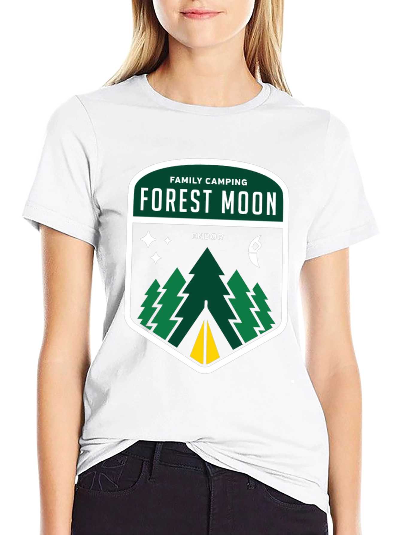 Forest Moon Camping Tee - Black Cotton Graphic T-Shirt