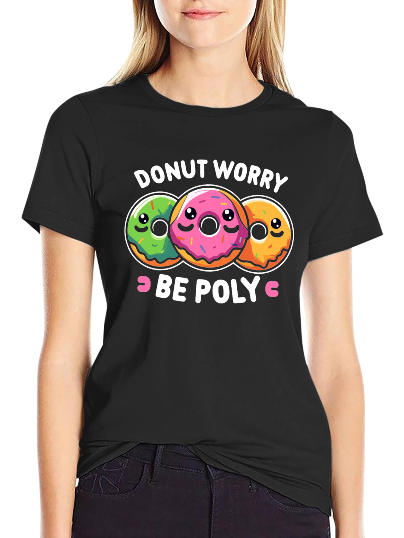 Donut Worry Be Poly T-Shirt - Funny Graphic Tee