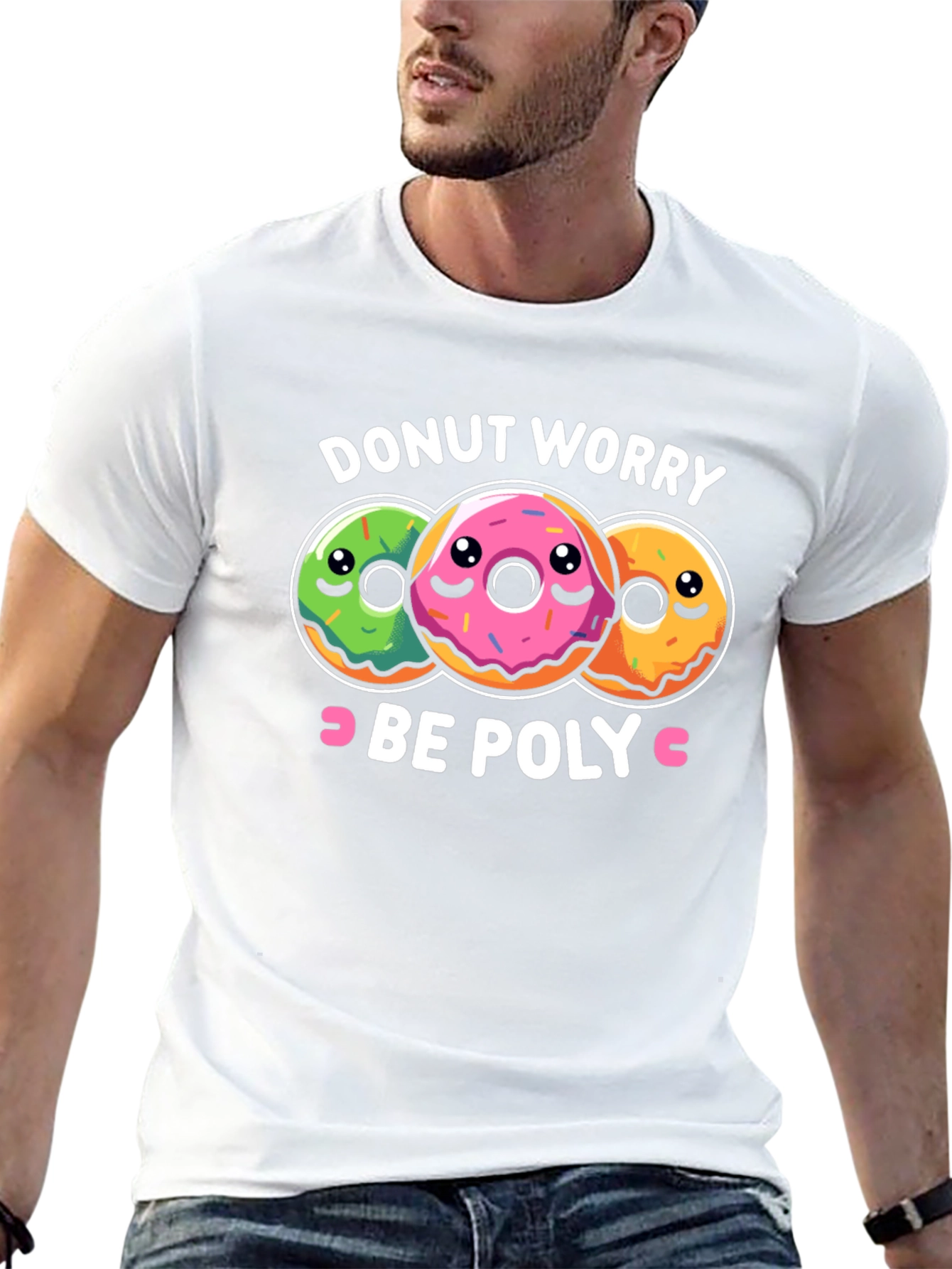 Donut Worry Be Poly T-Shirt - Funny Graphic Tee