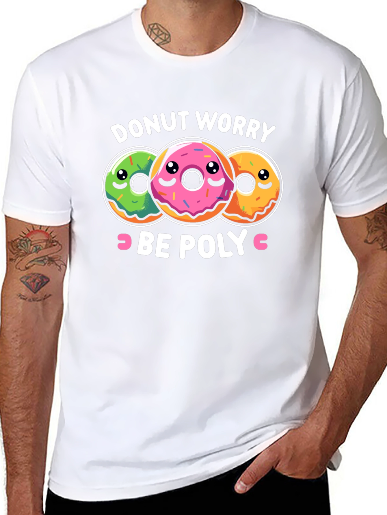 Donut Worry Be Poly T-Shirt - Funny Graphic Tee