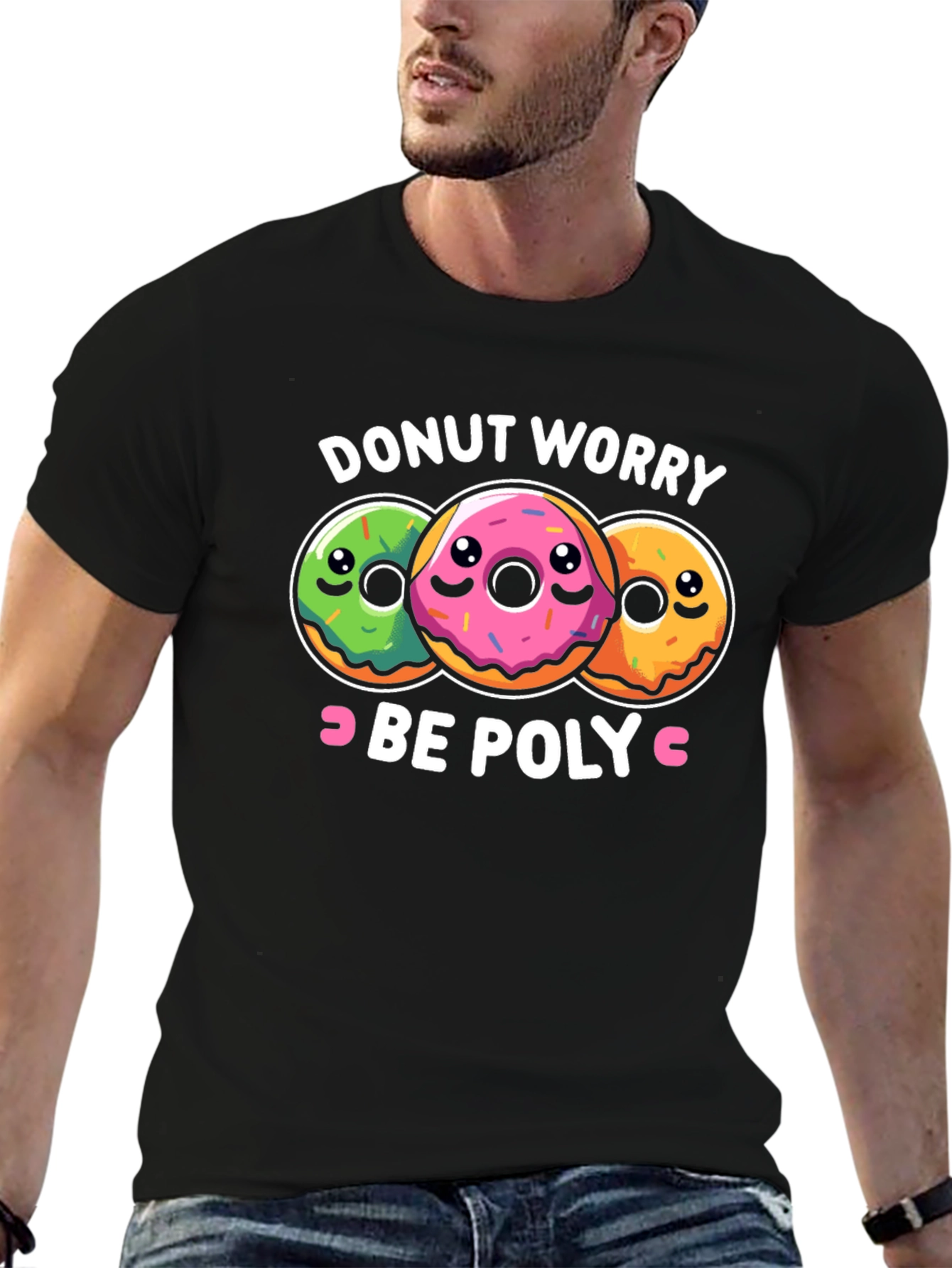 Donut Worry Be Poly T-Shirt - Funny Graphic Tee
