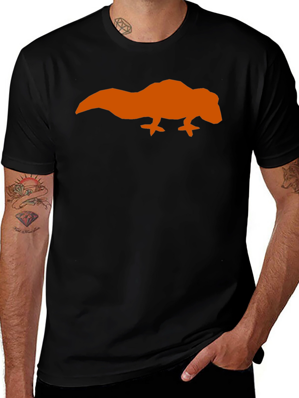 Orange Lizard Graphic Black T-Shirt