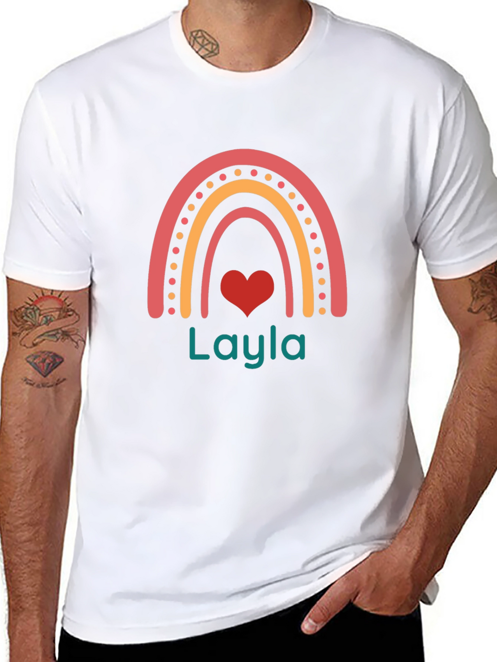Personalized Layla Rainbow Heart T-Shirt