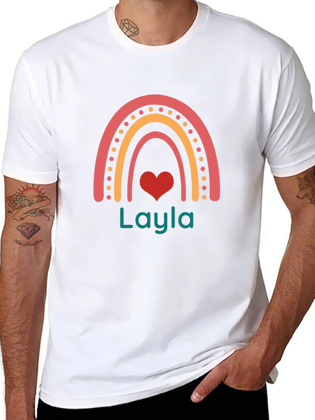 Personalized Layla Rainbow Heart T-Shirt