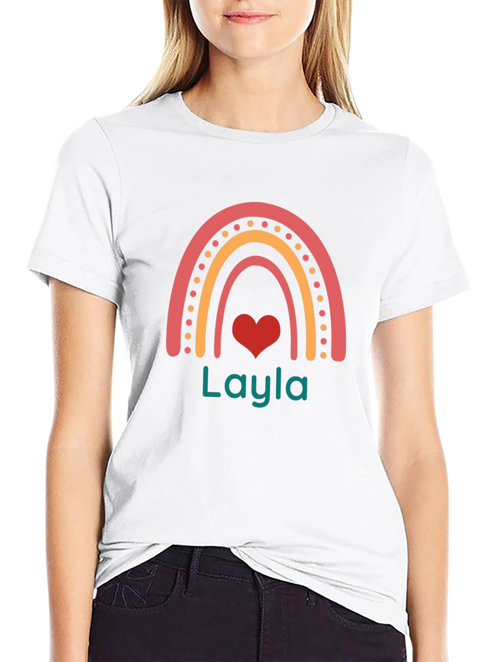 Personalized Layla Rainbow Heart T-Shirt