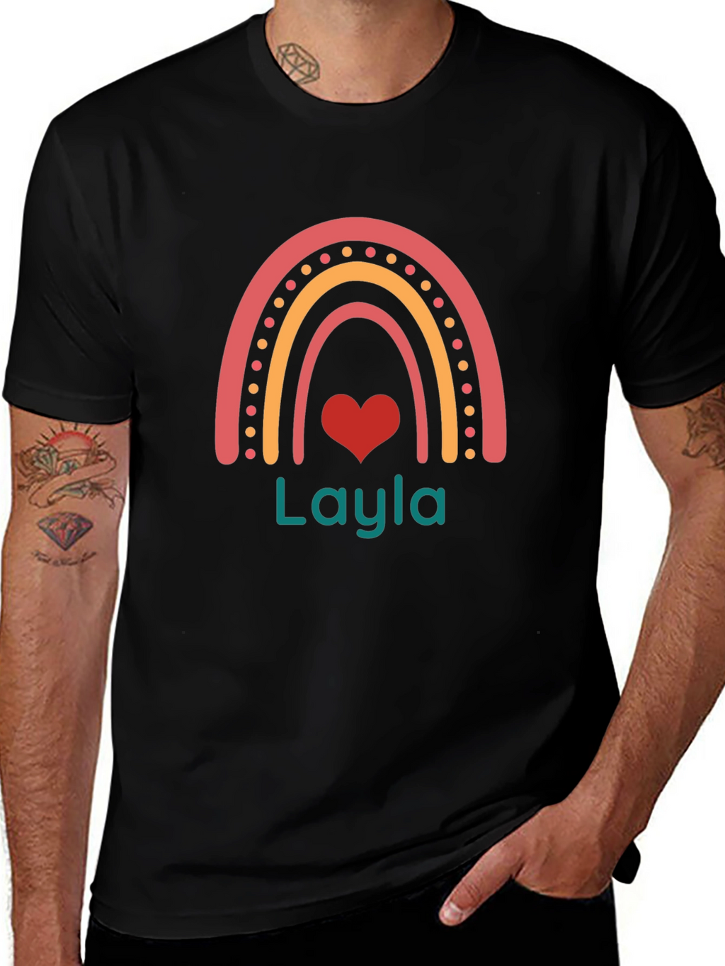 Personalized Layla Rainbow Heart T-Shirt
