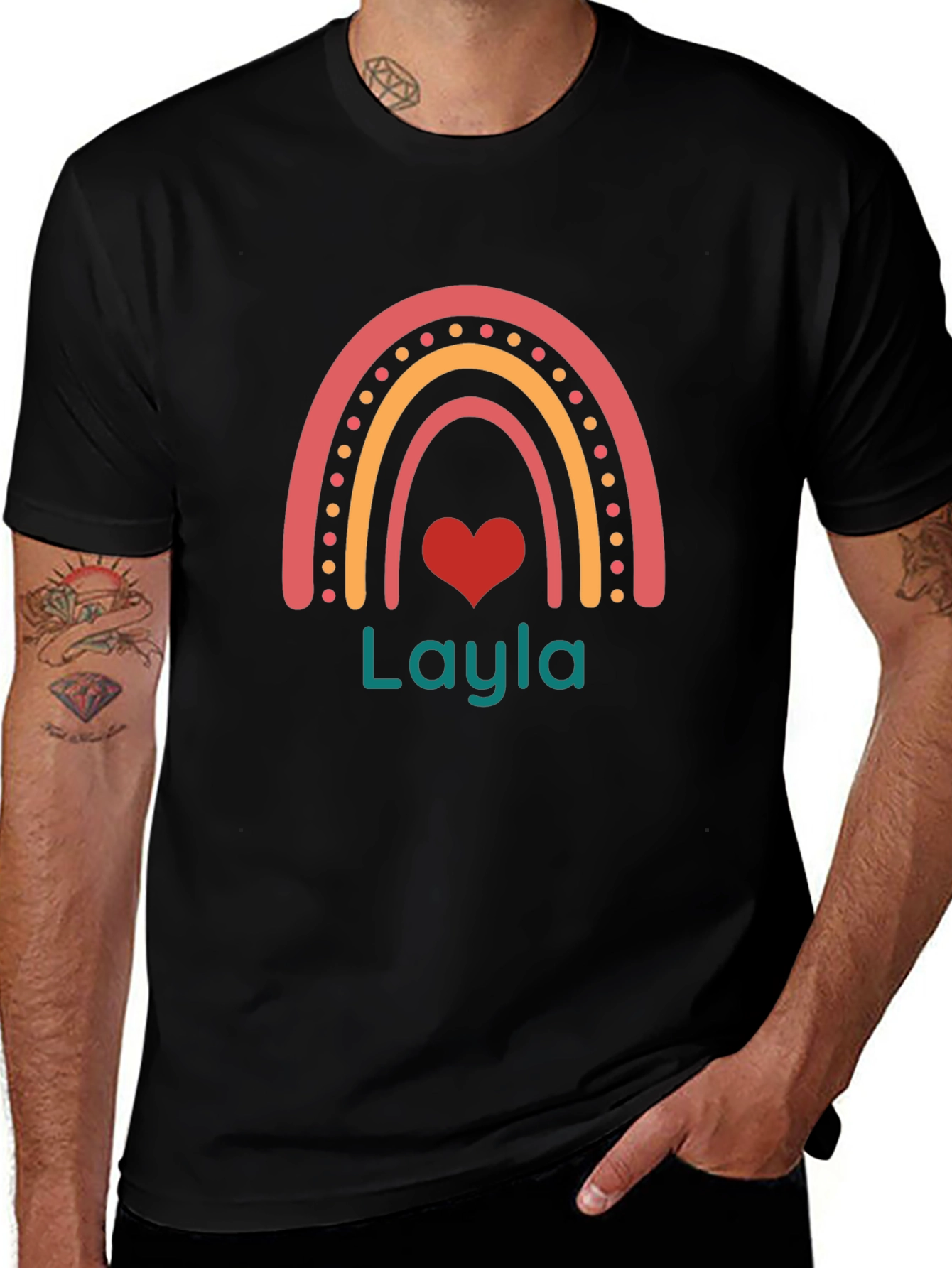 Personalized Layla Rainbow Heart T-Shirt