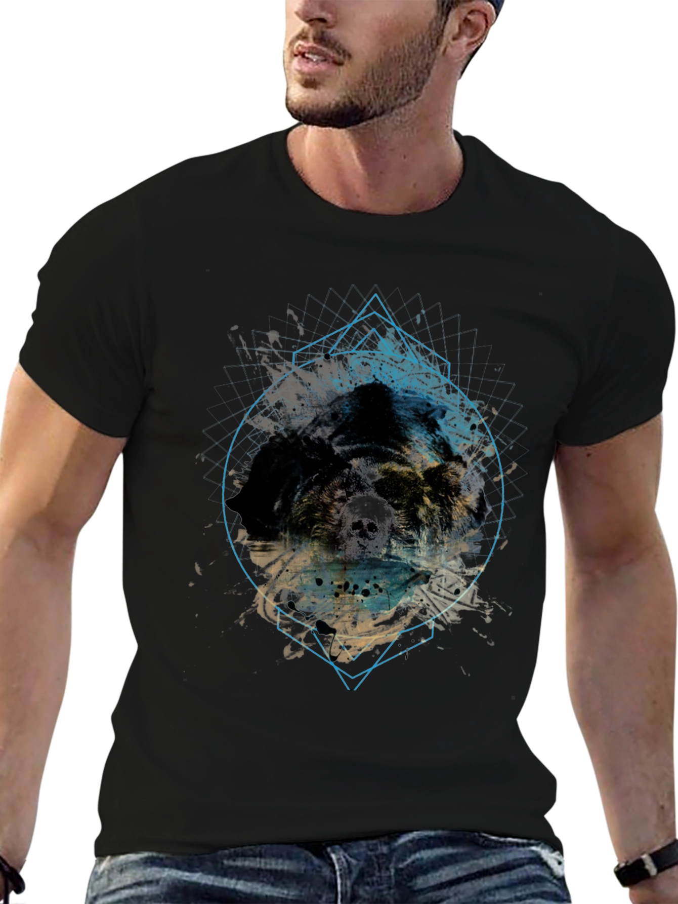 Abstract Skull Graphic Tee - Mens Black T-Shirt