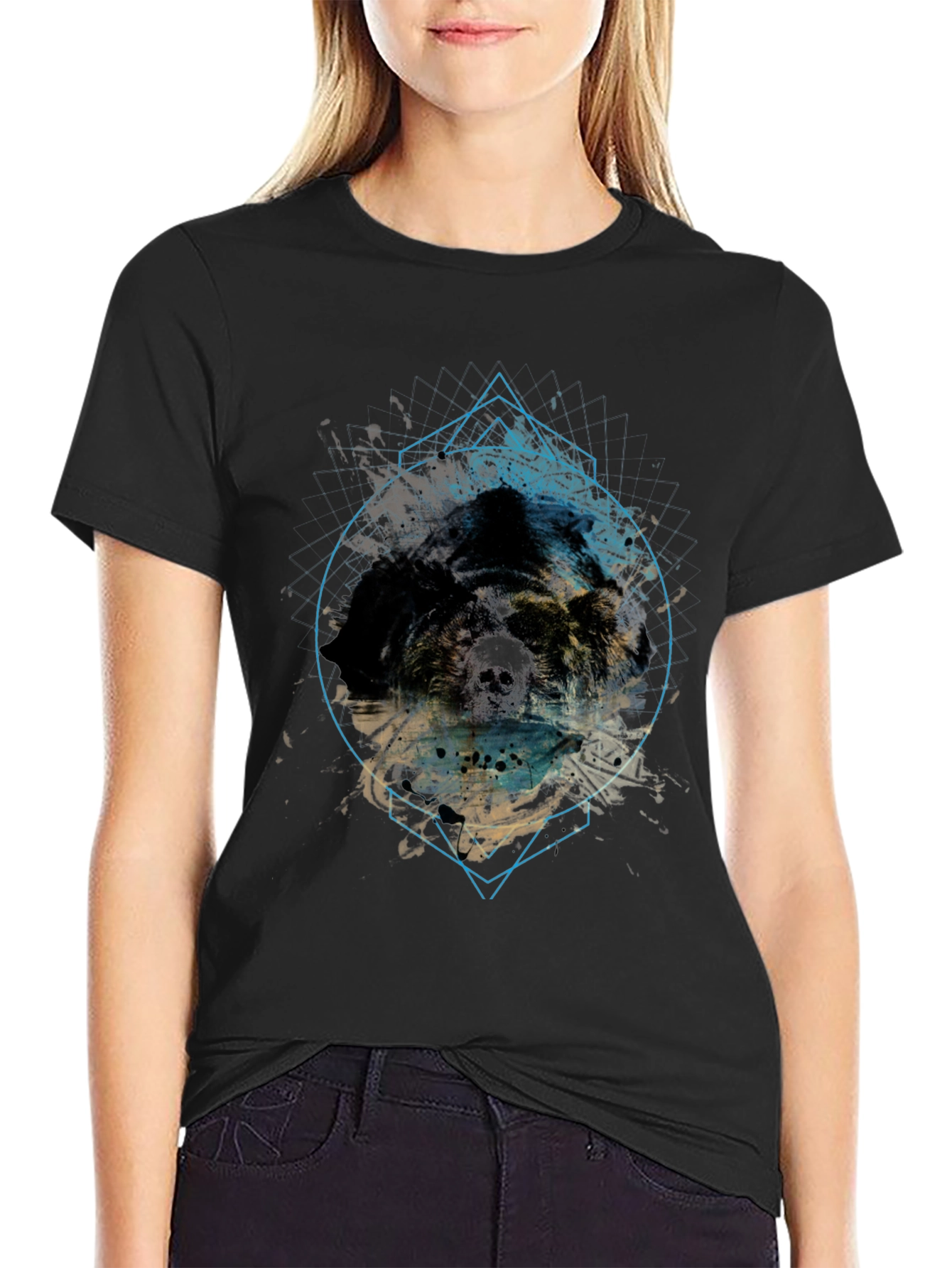 Abstract Skull Graphic Tee - Mens Black T-Shirt