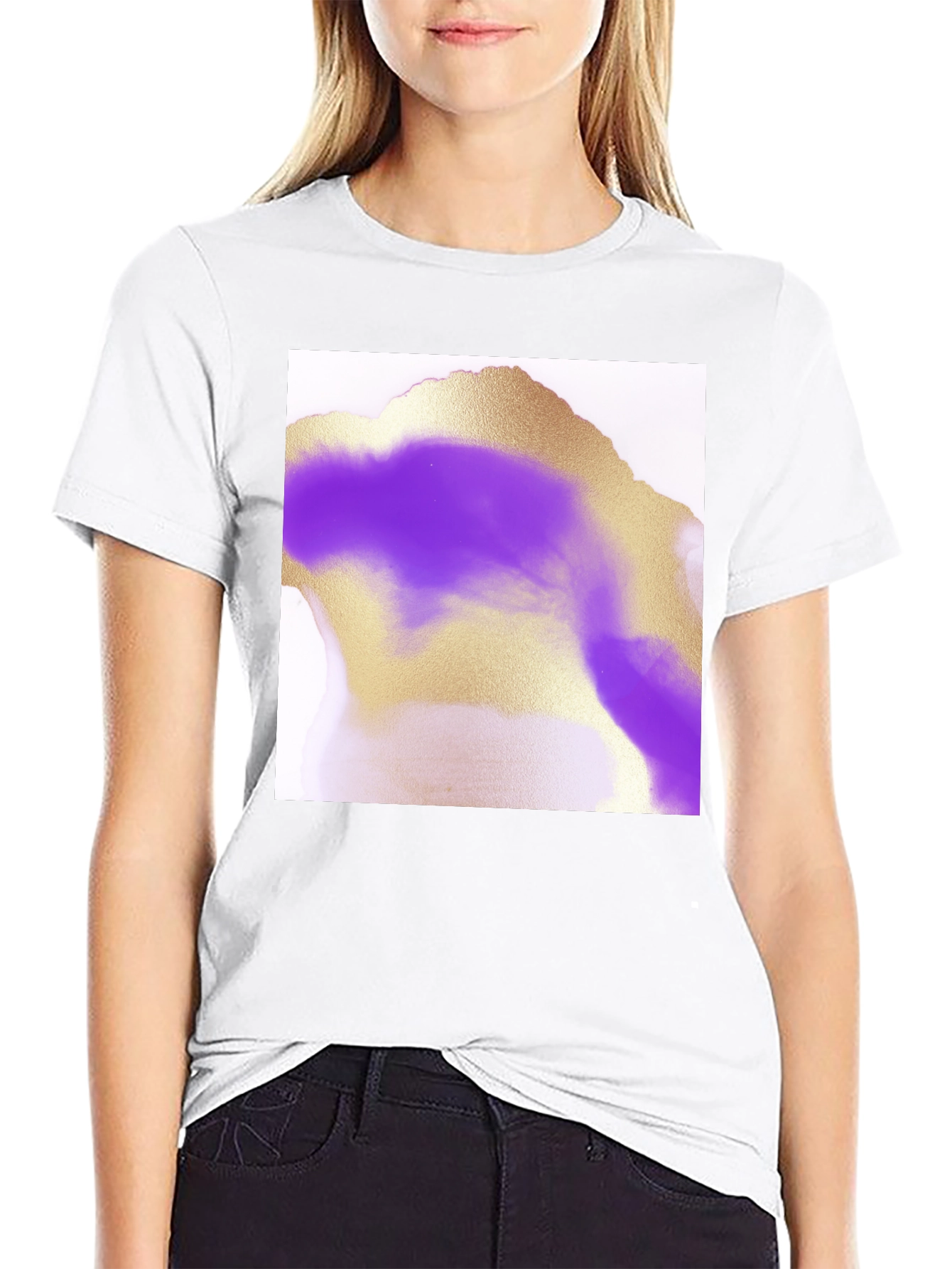 Abstract Gold & Purple Graphic Tee - Modern Art Shirt