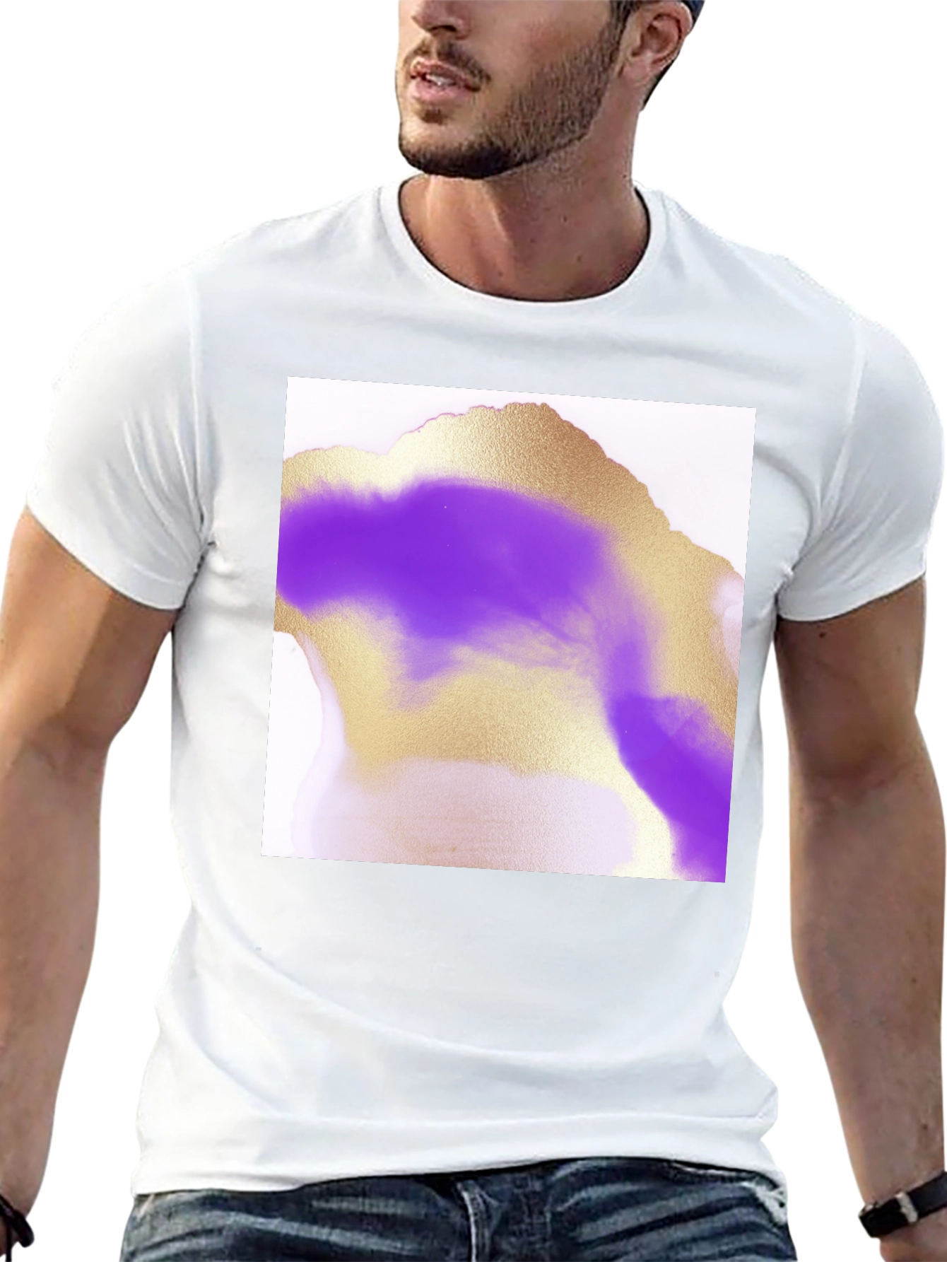 Abstract Gold & Purple Graphic Tee - Modern Art Shirt