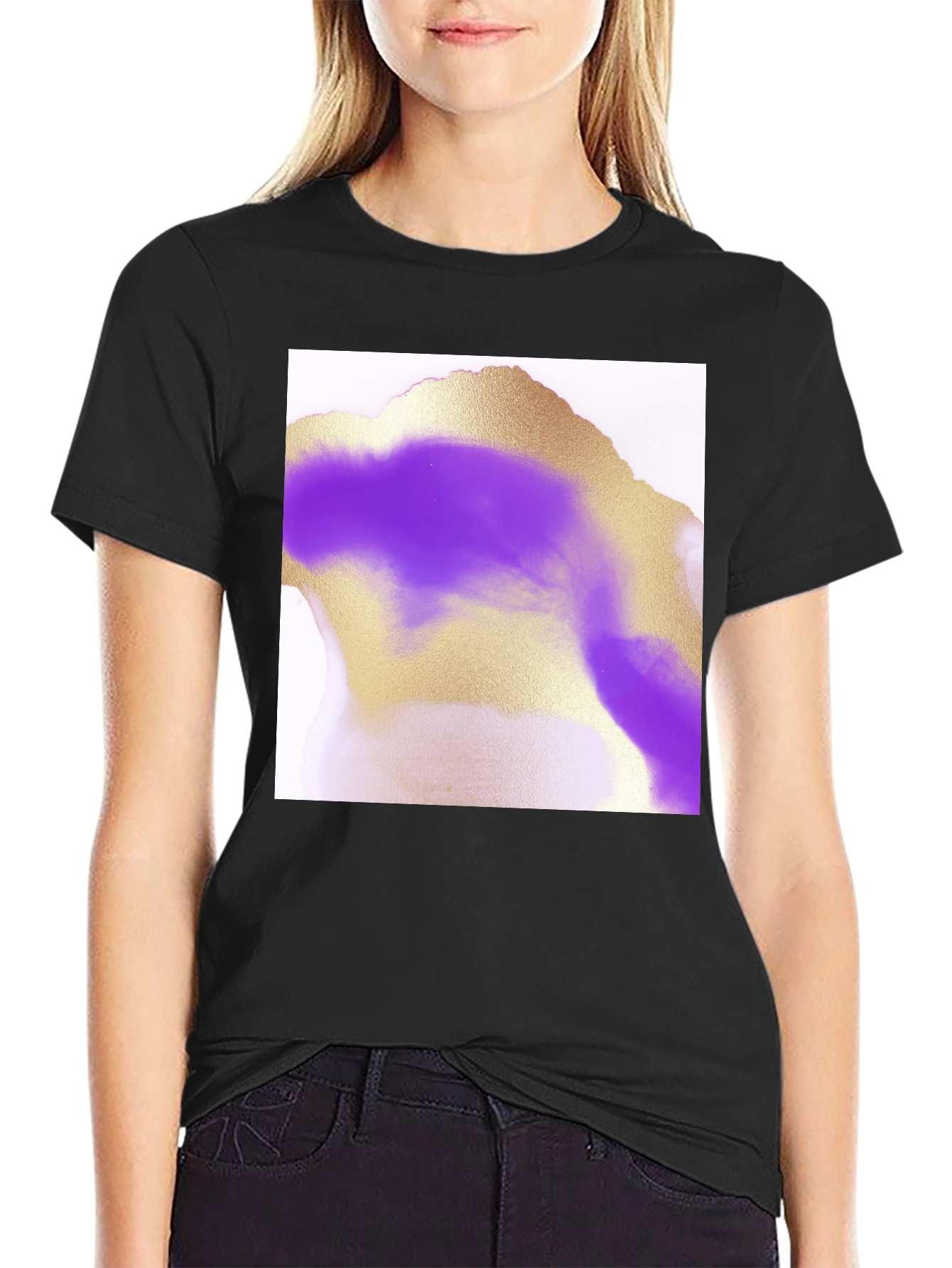 Abstract Gold & Purple Graphic Tee - Modern Art Shirt