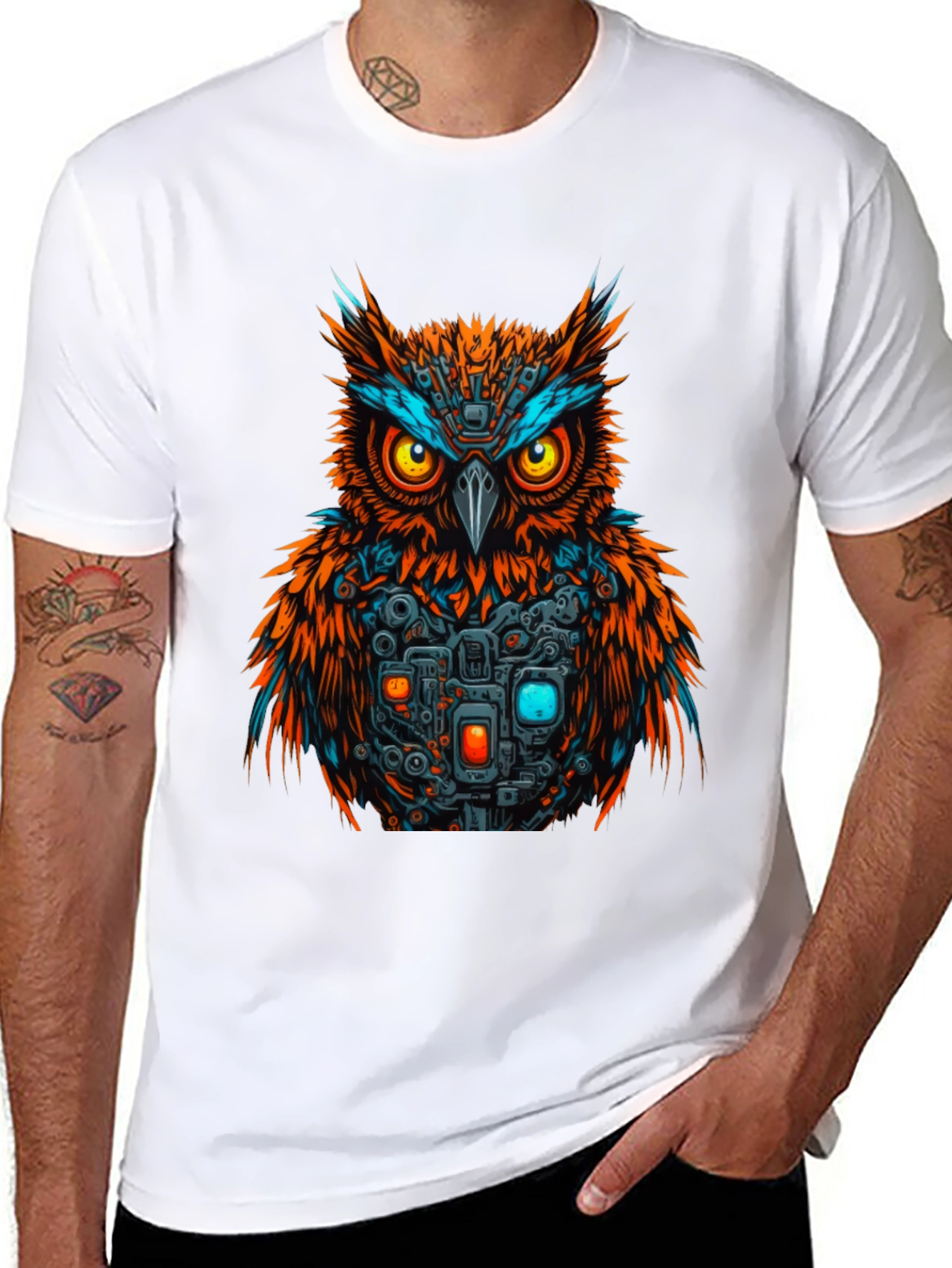 Cyber Owl Graphic T-Shirt - Black Cotton Tee