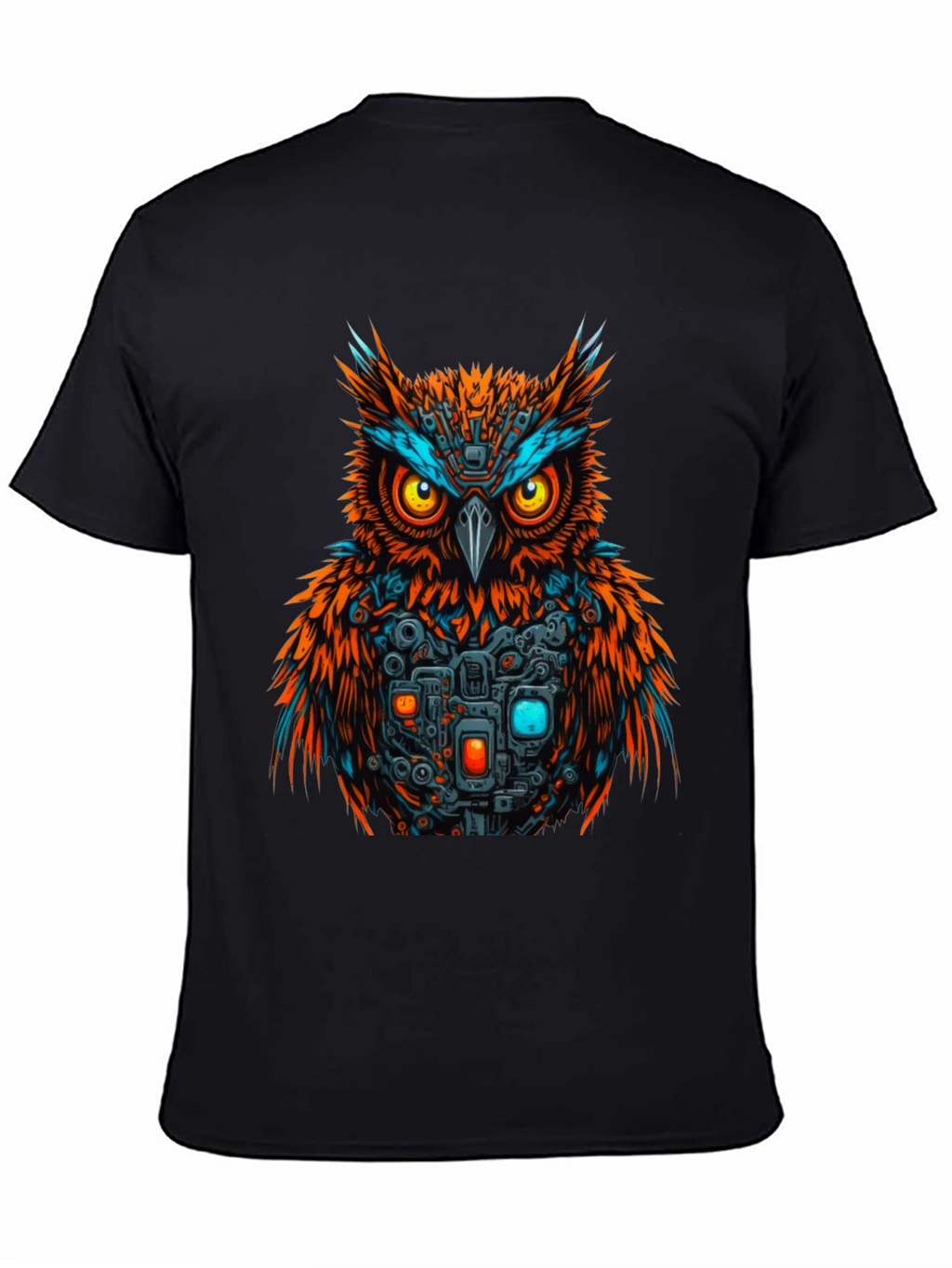 Cyber Owl Graphic T-Shirt - Black Cotton Tee