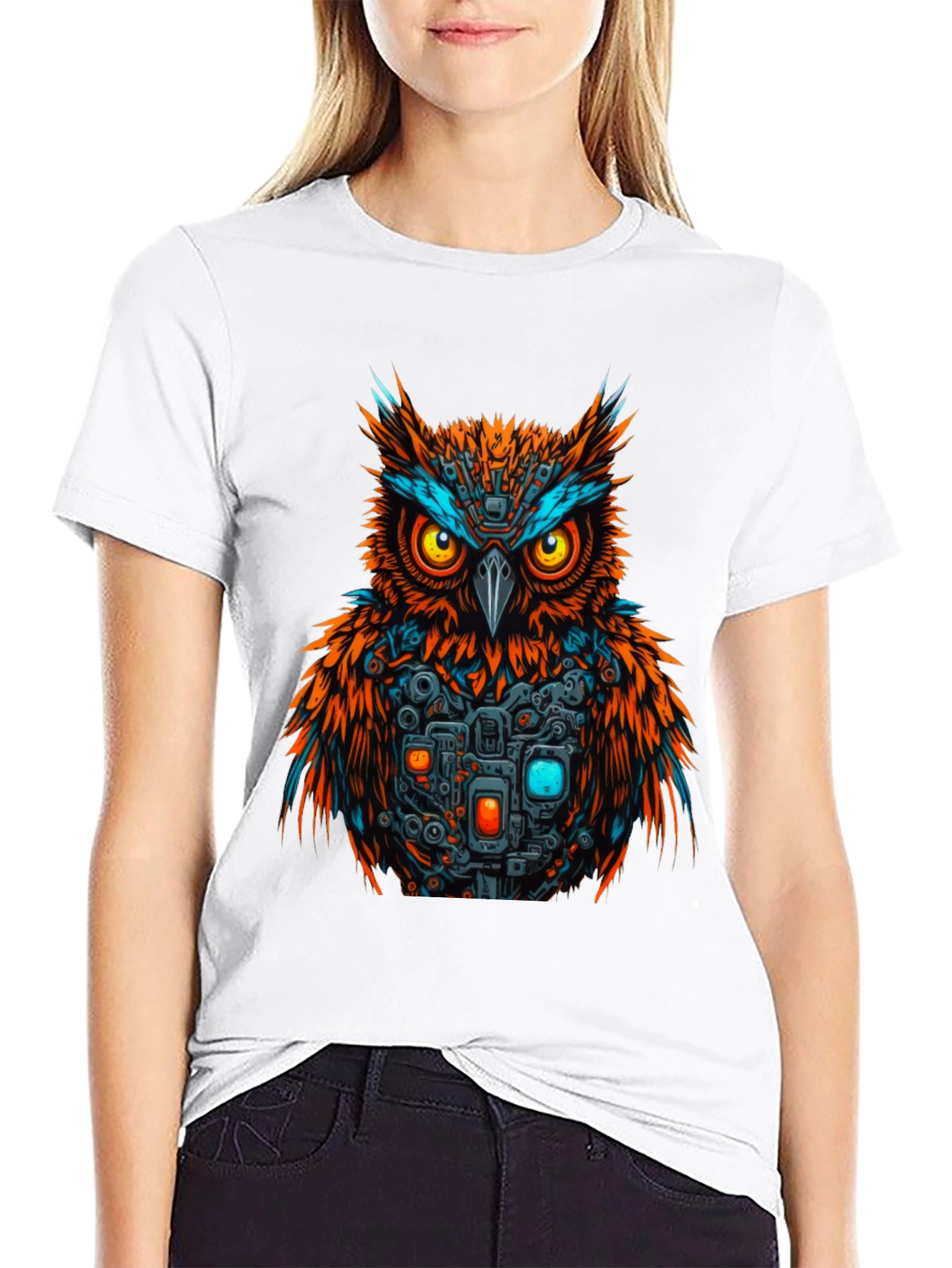 Cyber Owl Graphic T-Shirt - Black Cotton Tee