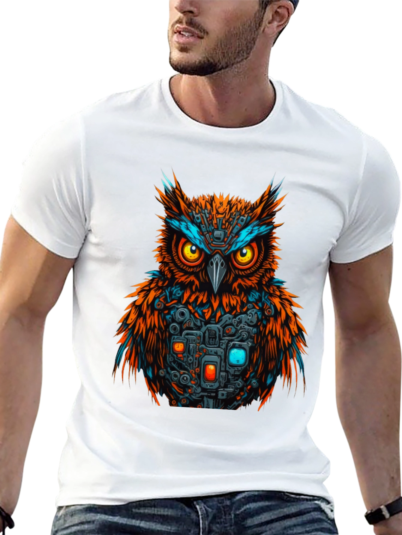 Cyber Owl Graphic T-Shirt - Black Cotton Tee