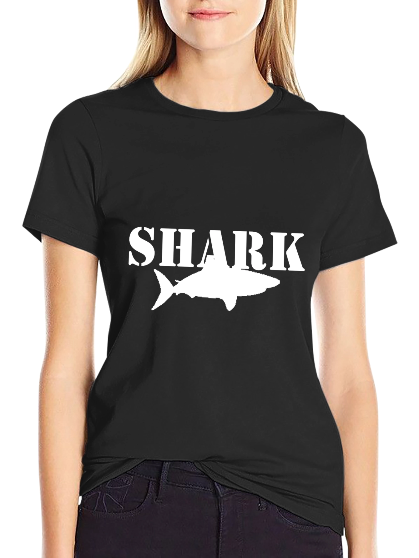 Shark Graphic Tee - Black Cotton T-Shirt