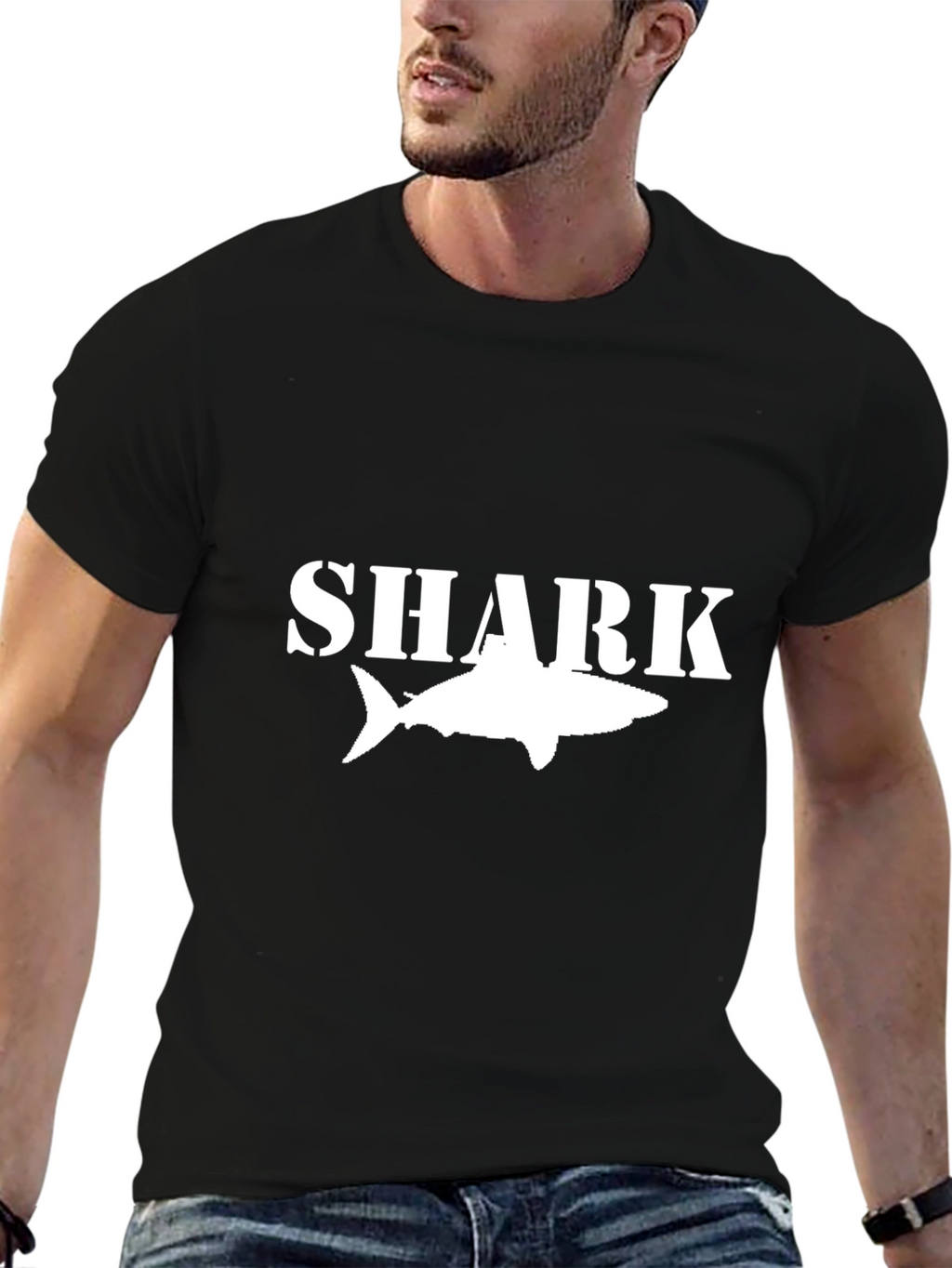 Shark Graphic Tee - Black Cotton T-Shirt