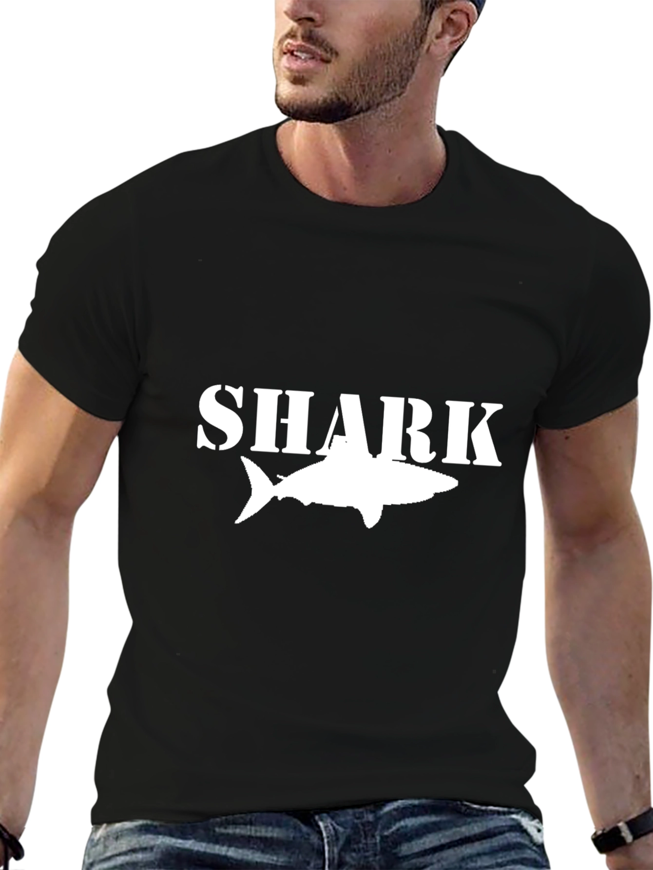 Shark Graphic Tee - Black Cotton T-Shirt