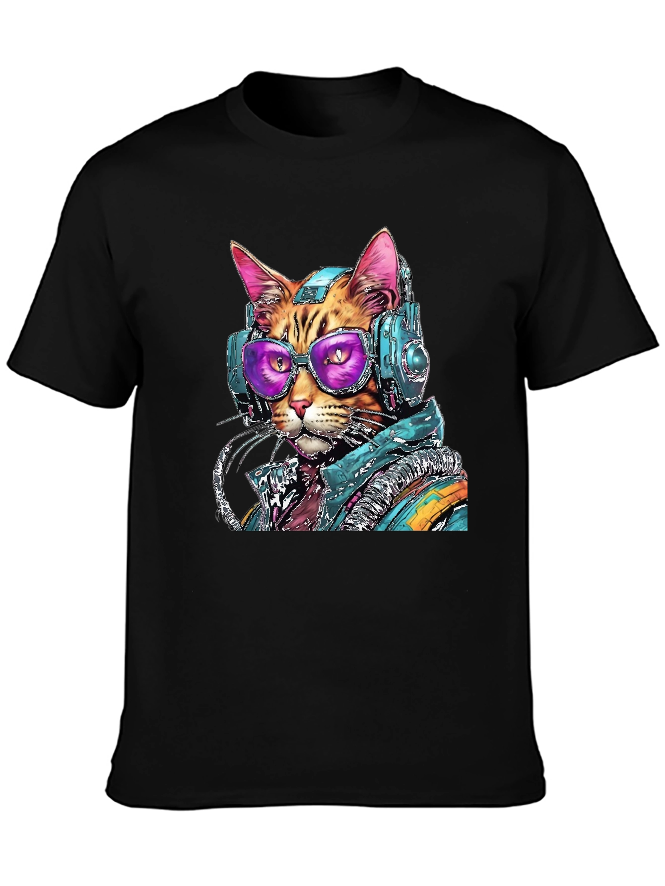 Cool Cat DJ Graphic Tee - Black Cotton Comfort