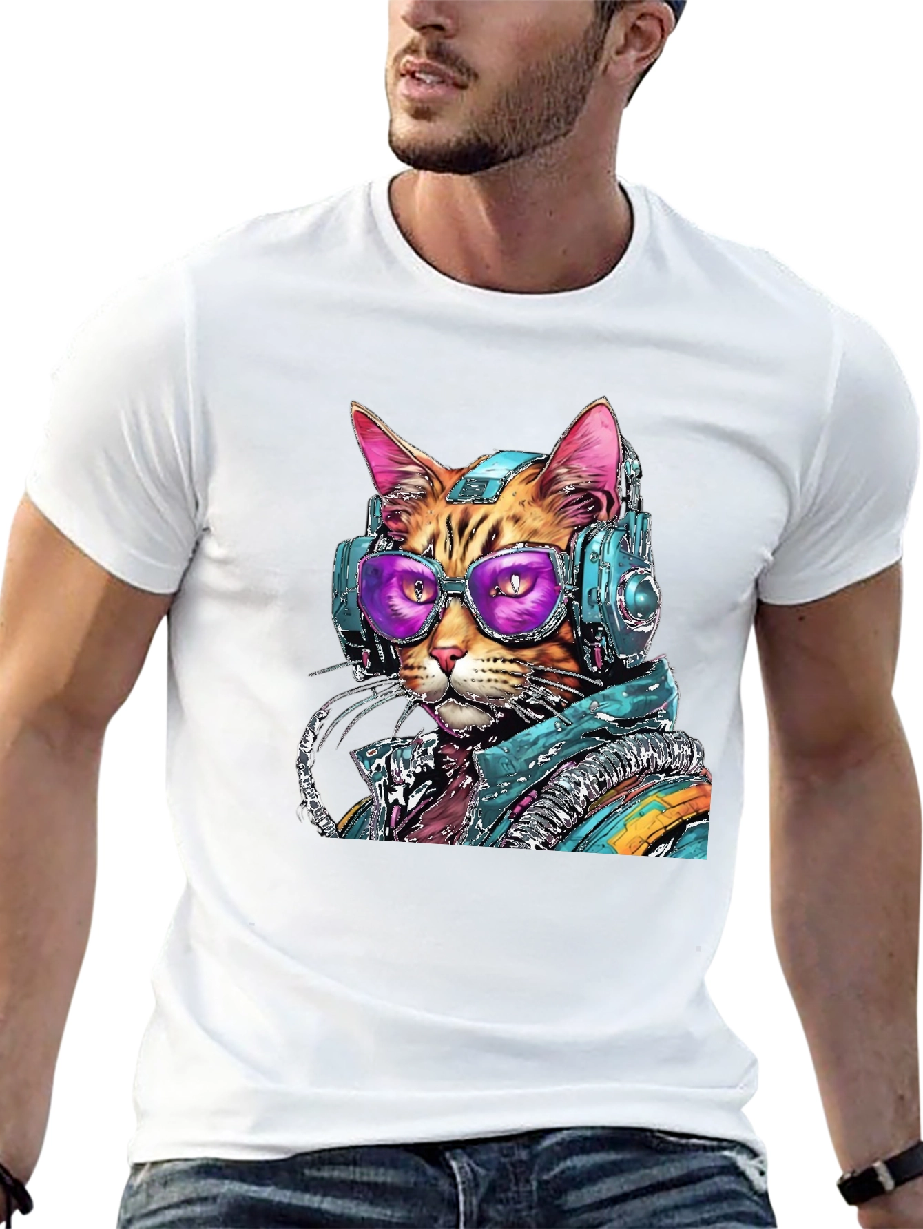 Cool Cat DJ Graphic Tee - Black Cotton Comfort