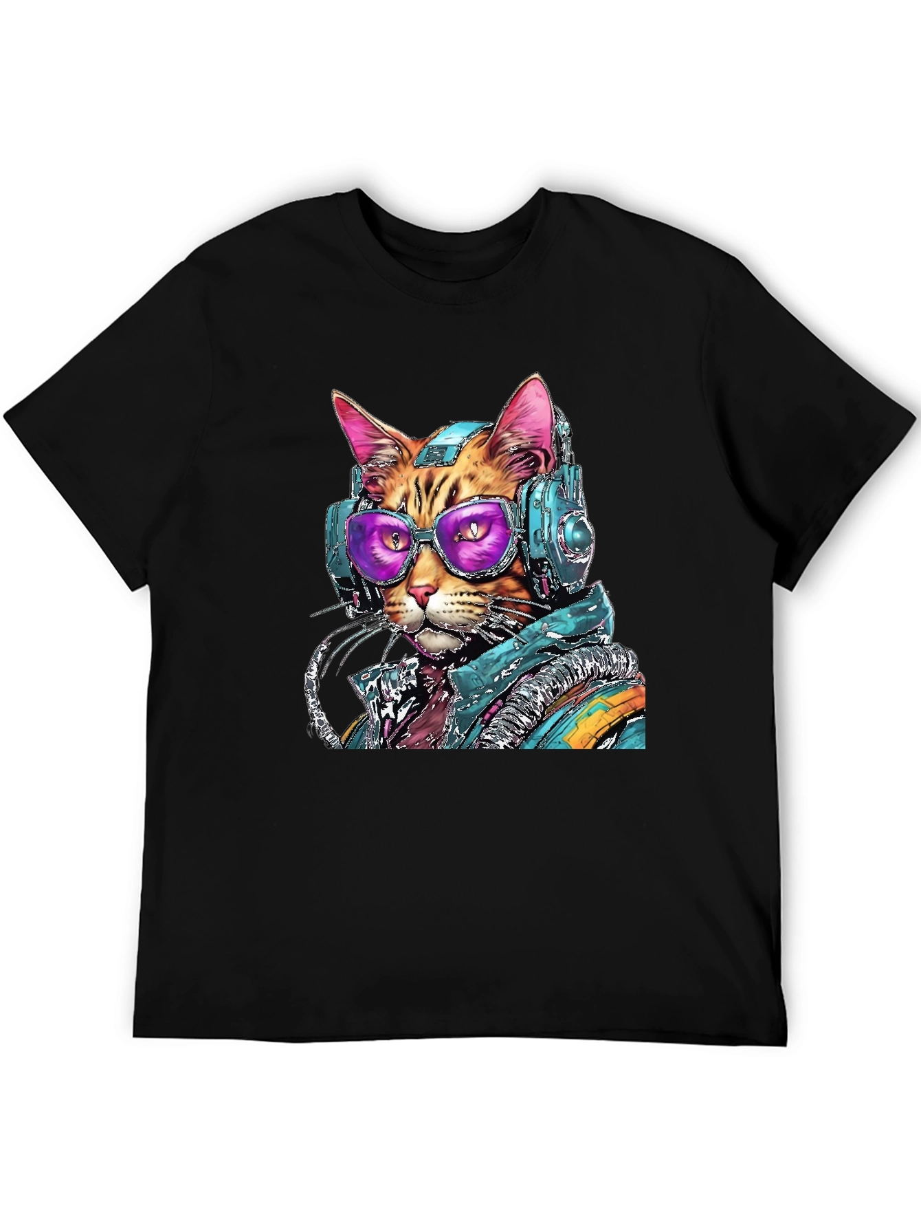 Cool Cat DJ Graphic Tee - Black Cotton Comfort