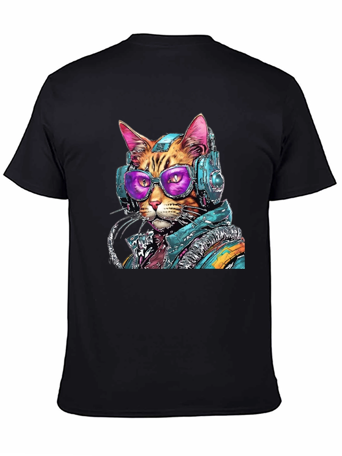 Cool Cat DJ Graphic Tee - Black Cotton Comfort
