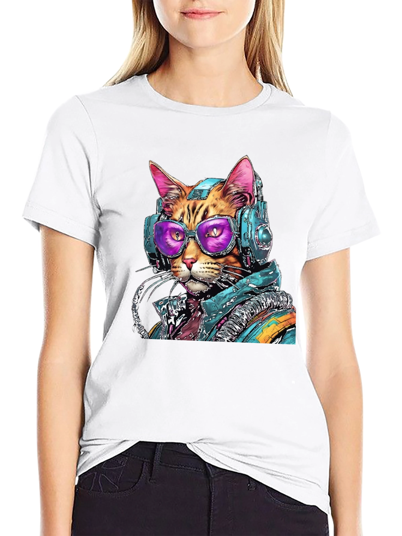 Cool Cat DJ Graphic Tee - Black Cotton Comfort